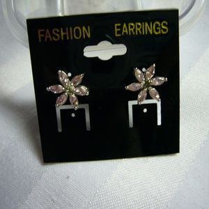 Pink Star Rhinestone Silver Tone earrings